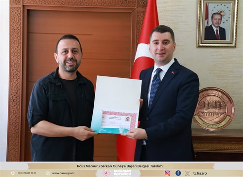 Kaymakamlık Ekibimizde Görev Yapan Polis Memuru Serkan GÜNEŞ’e Başarı Belgesi Takdimi