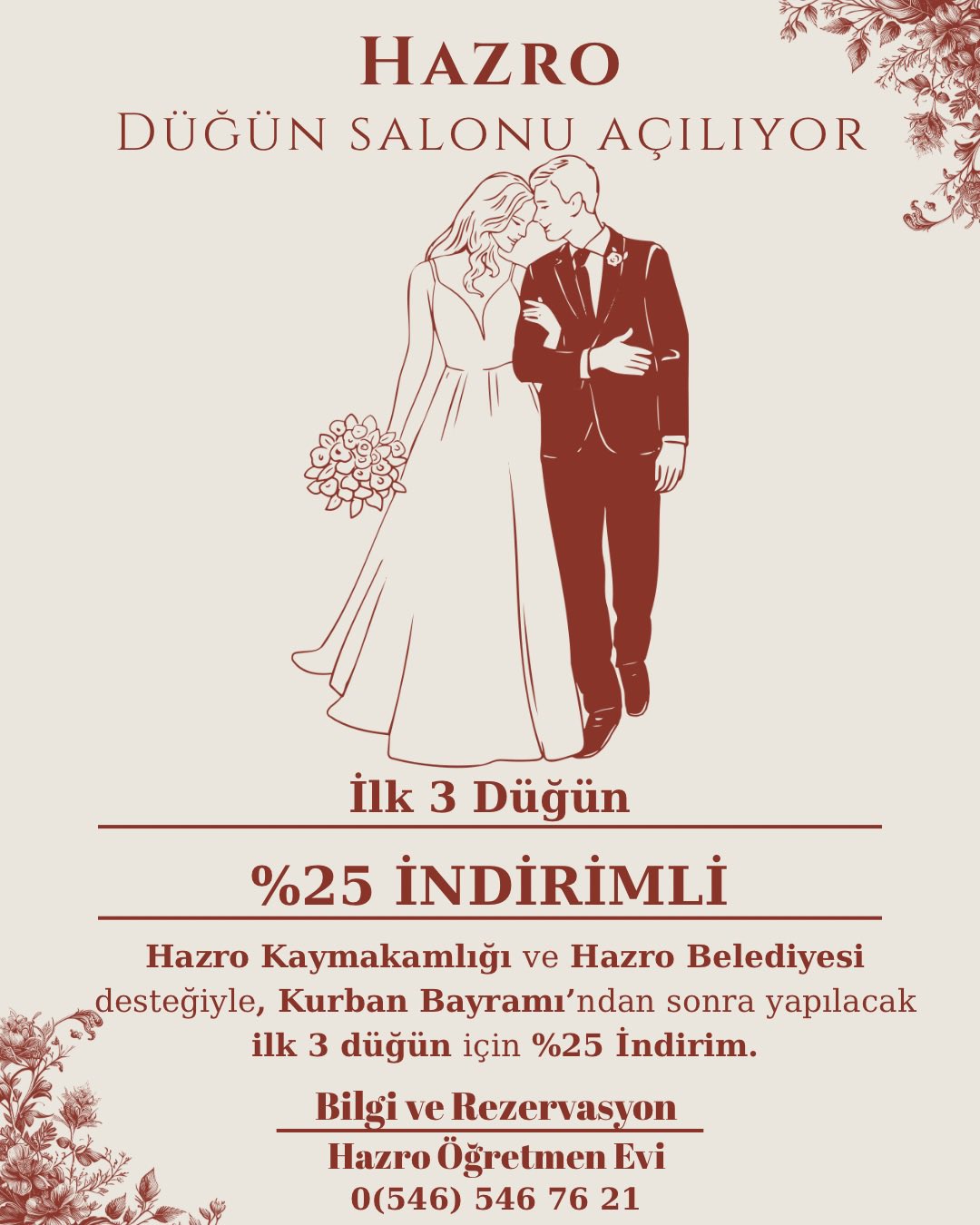 Hazro Düğün Salonu Açılıyor